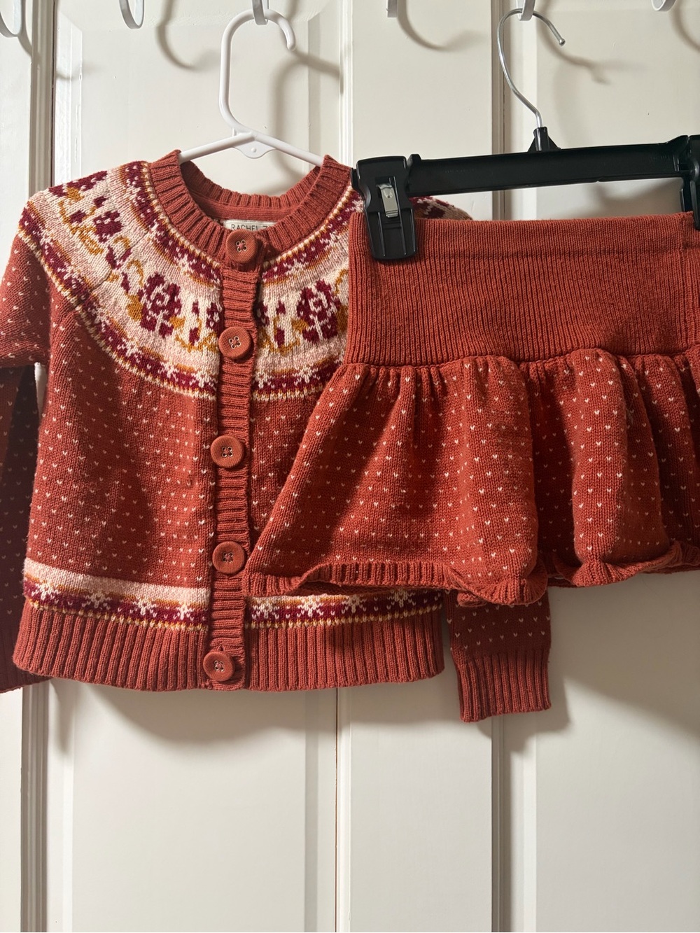 Rachel Zoe Rust & Cream Fair Isle Knit Cardigan Set